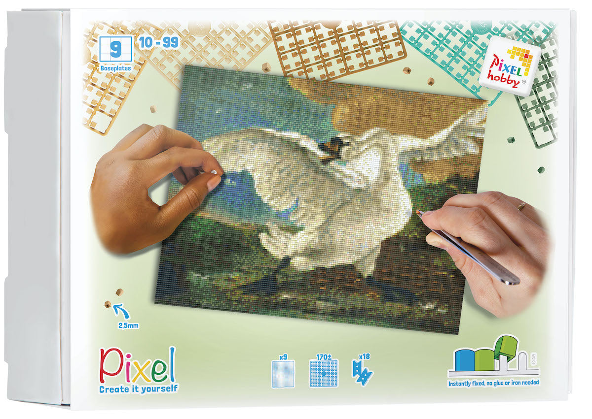 Pixelhobby Set mit 9 Basisplatten - Jan Asselijn -Der bedrohte Schwan