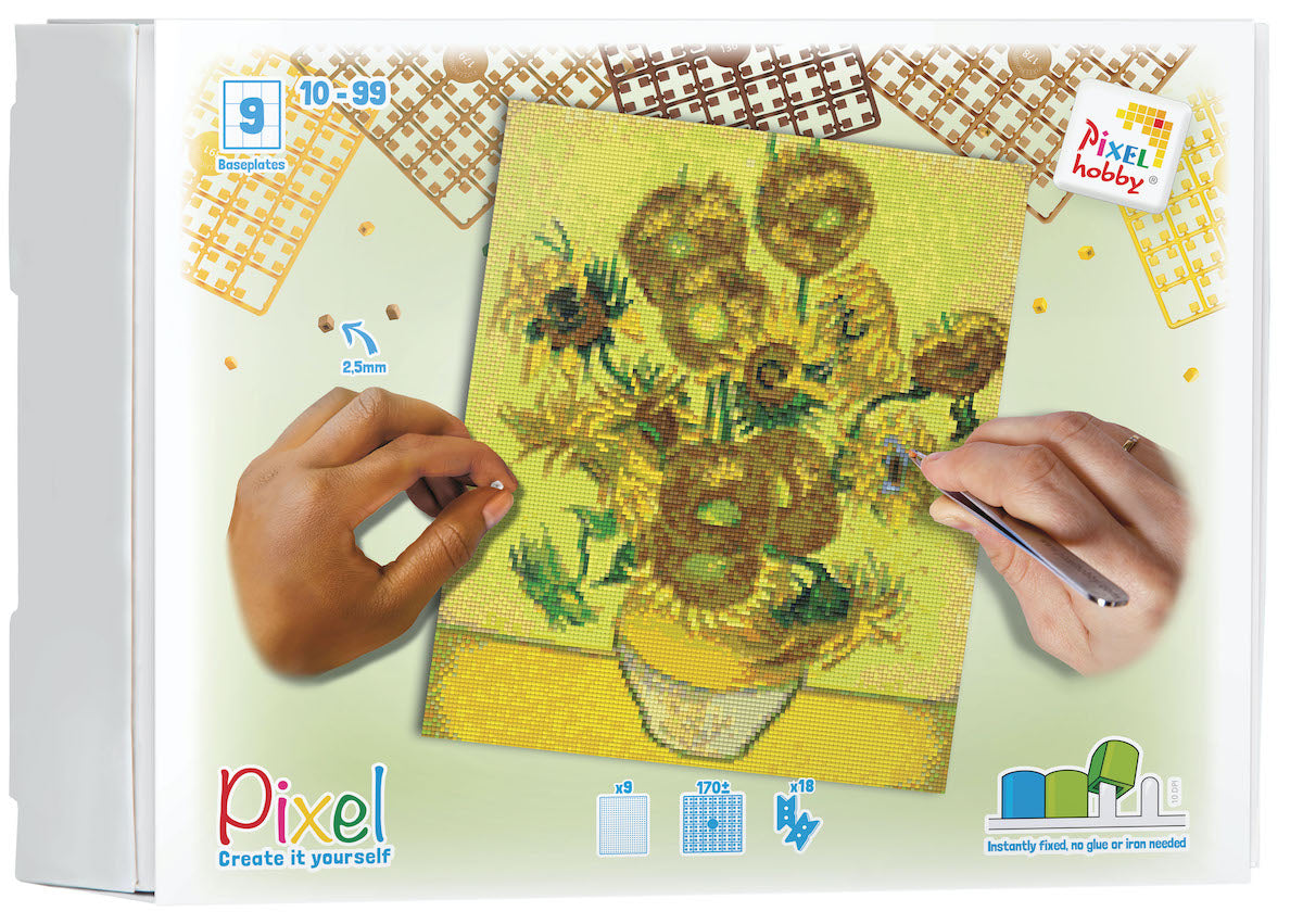 Pixelhobby Set mit 9 Basisplatten - Vincent van Gogh - Sonnenblumen