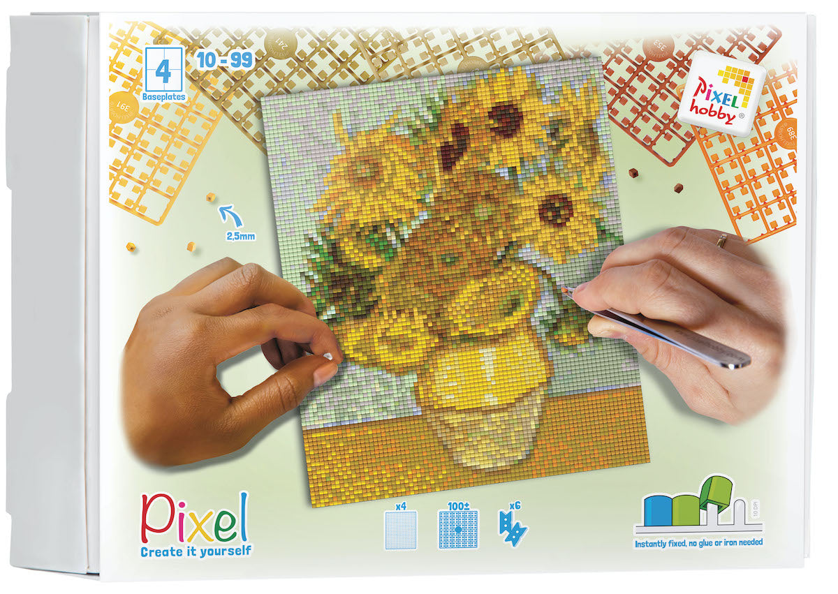 Pixelhobby Set mit 4 Basisplatten - Vincent van Gogh - Vase mit Sonnenblumen