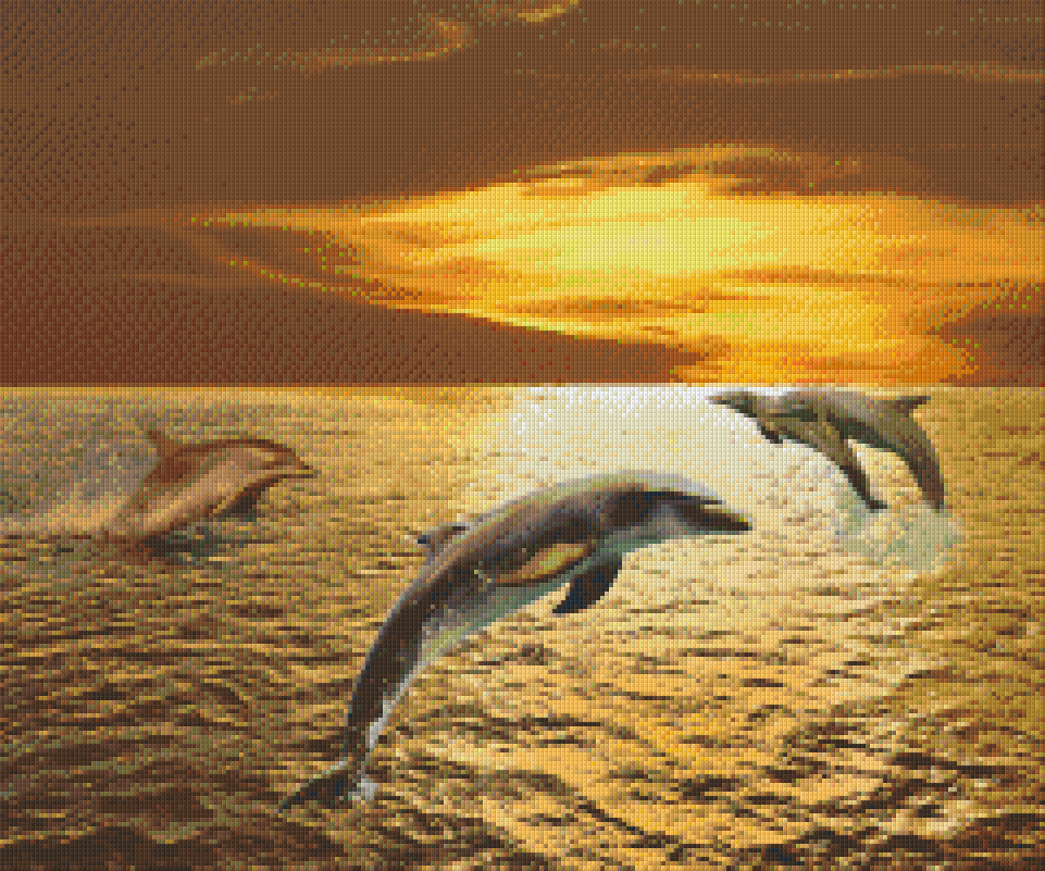 Pixelhobby Klassik Vorlage - Delfine im Sonnenuntergang