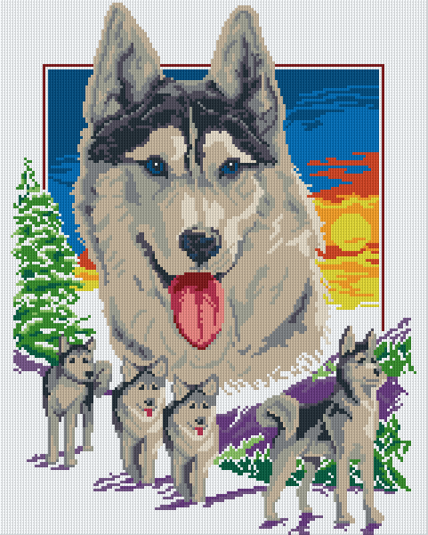 Pixelhobby Klassik Vorlage - Huskyfamilie
