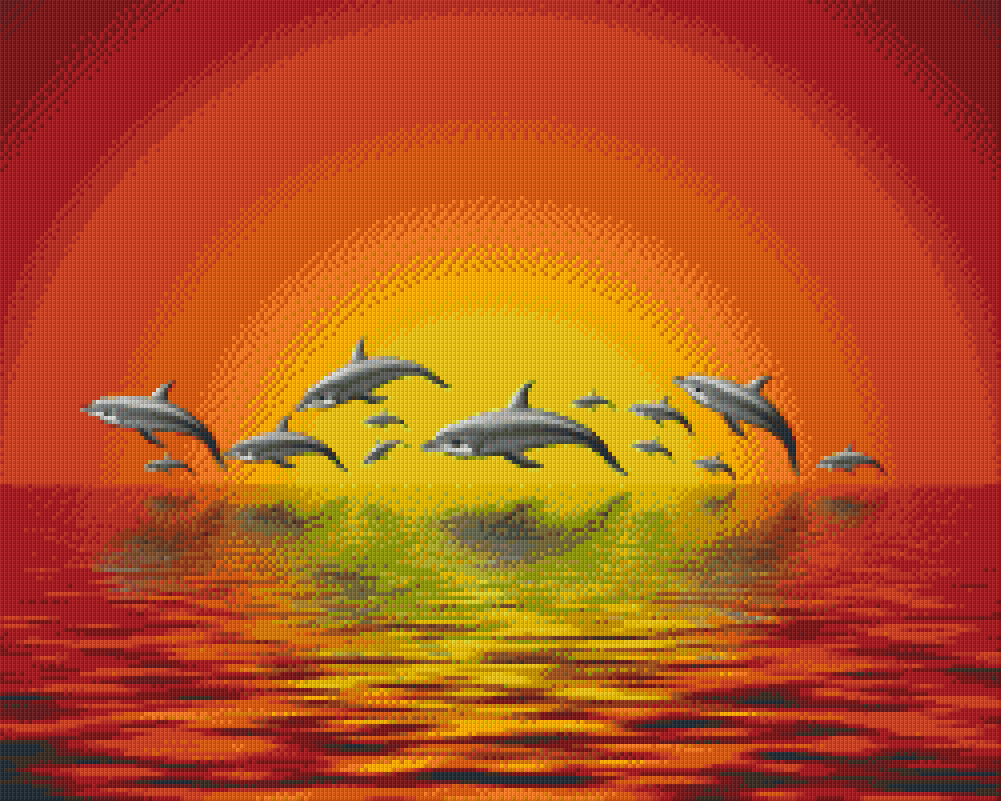 Pixelhobby Klassik Vorlage - Delfine im Sonnenuntergang
