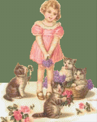Pixelhobby Klassik Vorlage - Mädchen mit Kätzchen