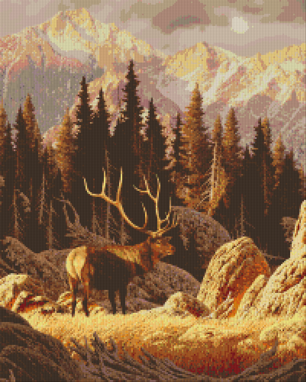 Pixelhobby Klassik Vorlage - Hirsch in den Bergen