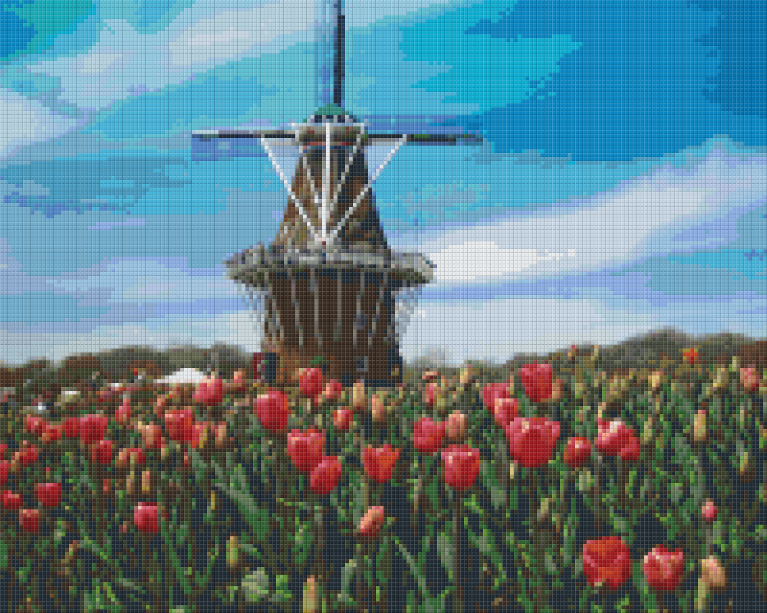 Pixelhobby Klassik Vorlage - Windmühlen mit Tulpen