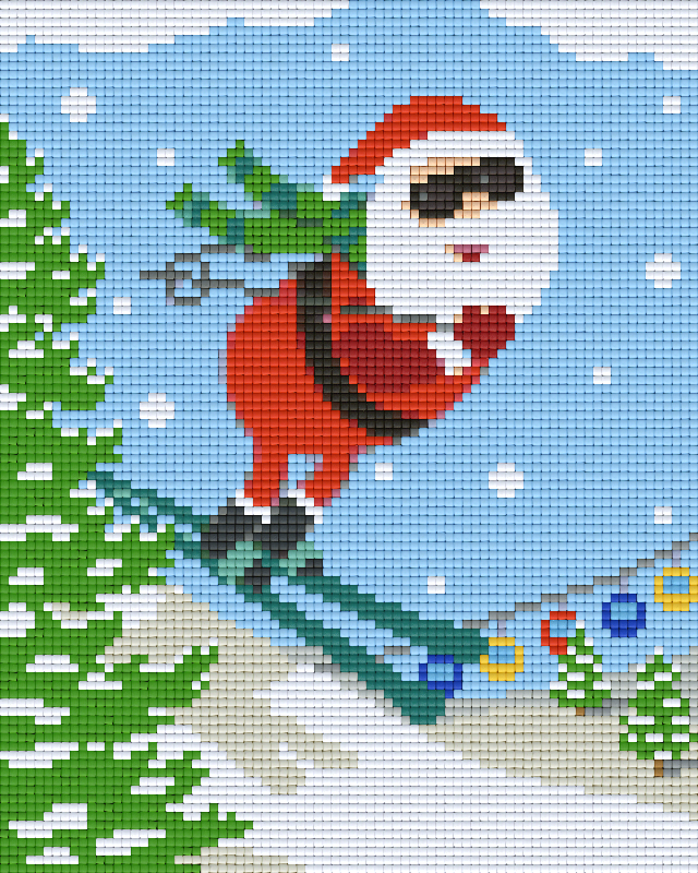Pixelhobby Klassik Vorlage - Weihnachtsmann auf Skiern