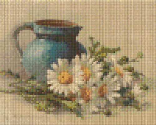 Pixelhobby Klassik Vorlage - Blaue Kanne mit Margeriten