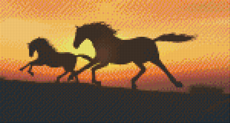 Pixelhobby Klassik Vorlage - Pferde im Sonnenuntergang