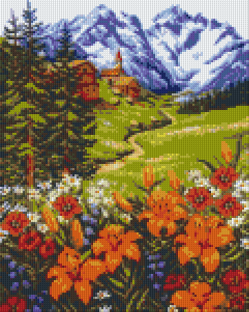 Pixelhobby Klassik Vorlage - Berg mit Blumen
