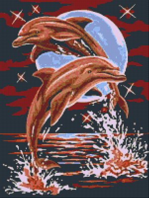 Pixelhobby Klassik Vorlage - Tanzende Delfine in orange