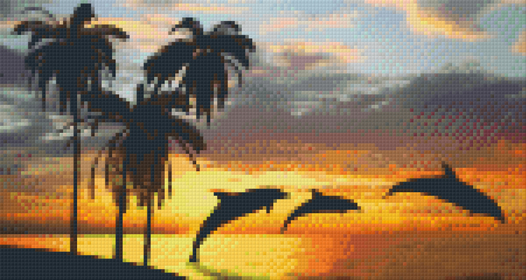 Pixelhobby Klassik Vorlage - Delfine im Sonnenuntergang
