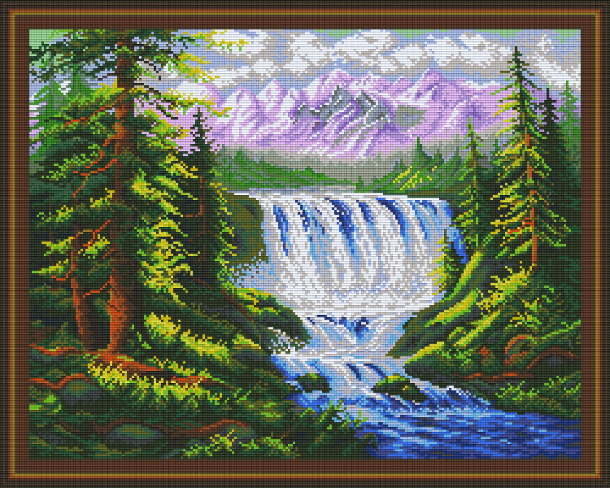 Pixel hobby classic template - waterfall in the mountains