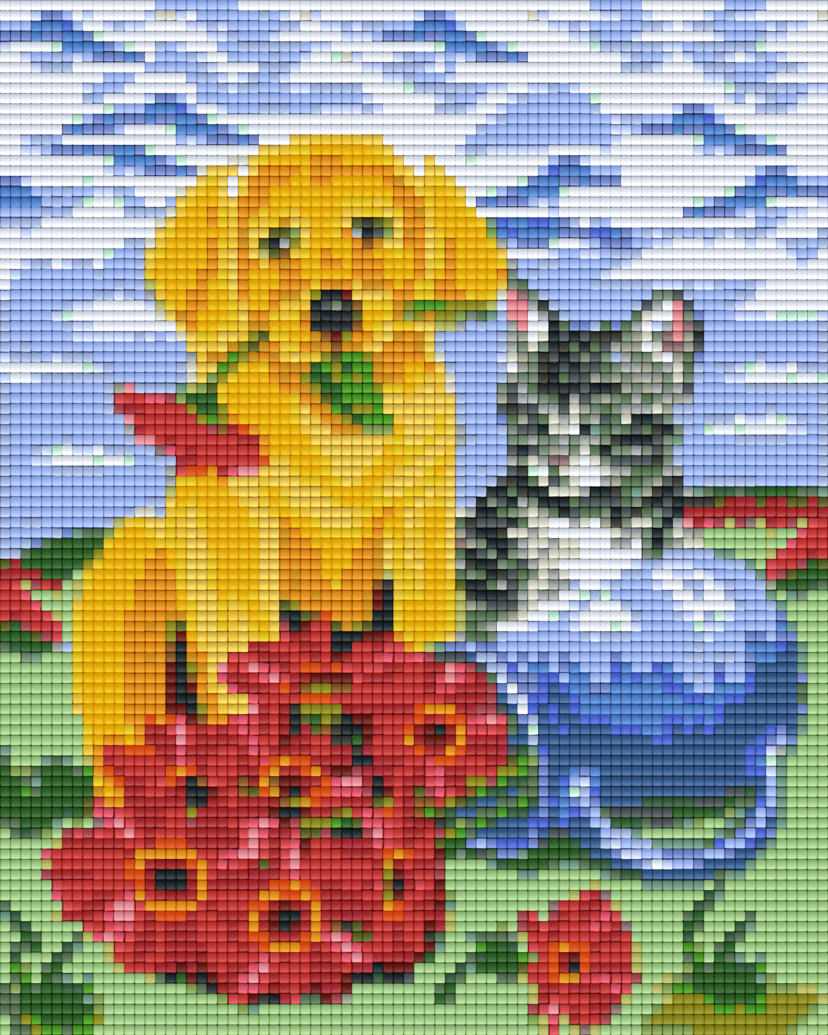Pixelhobby Klassik Vorlage - Hund und Katze mit Blumen