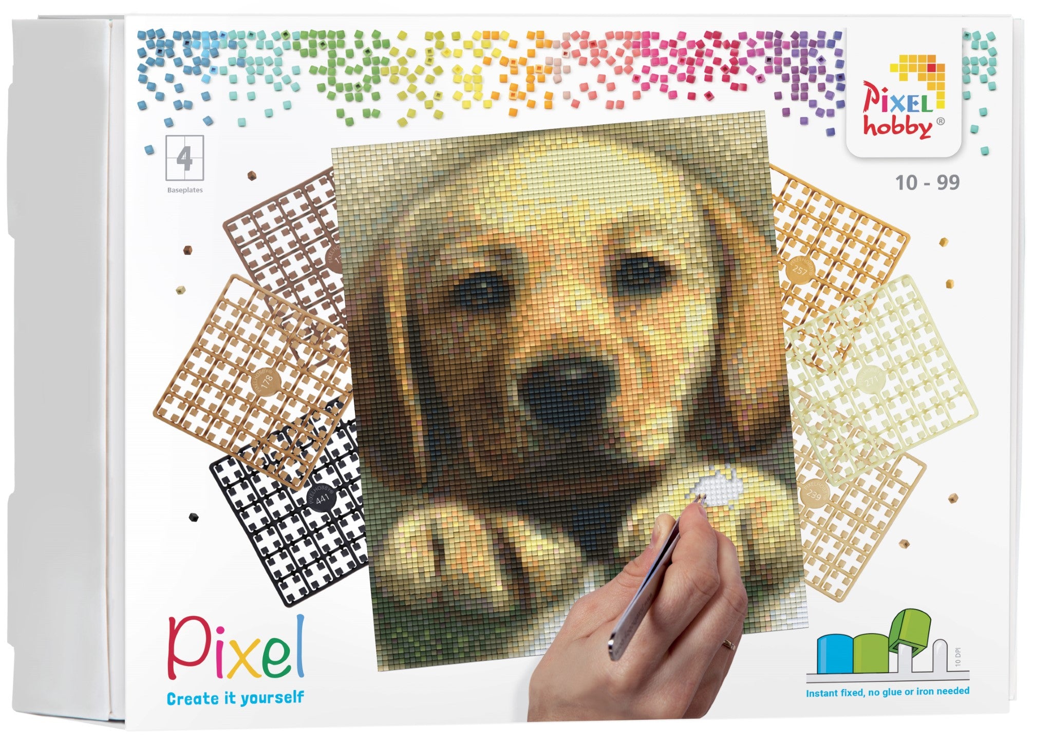 Pixelhobby Set mit 4 Basisplatten - Golden Retriever