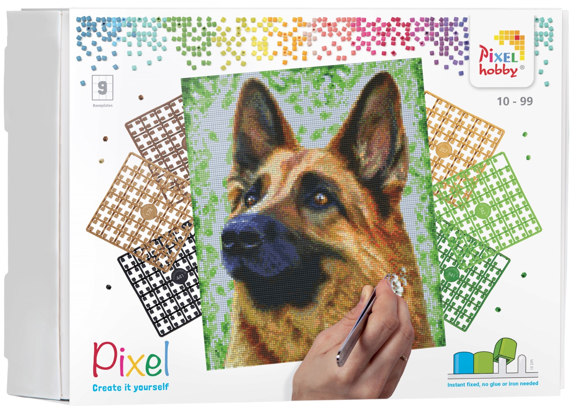 Pixelhobby Set mit 9 Basisplatten - Schäferhund