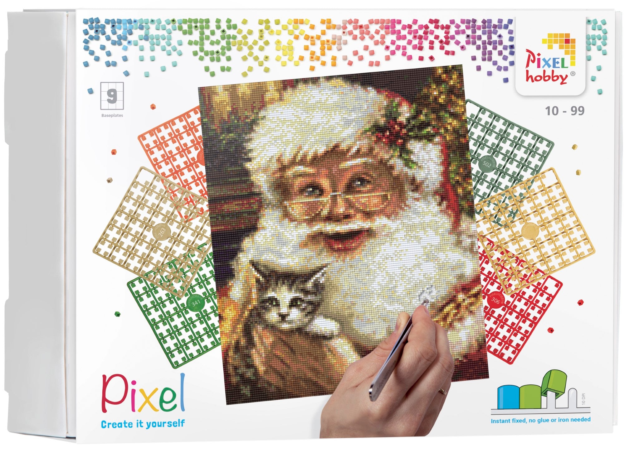 Pixelhobby Set mit 9 Basisplatten - Santaklaus mit Kätzchen