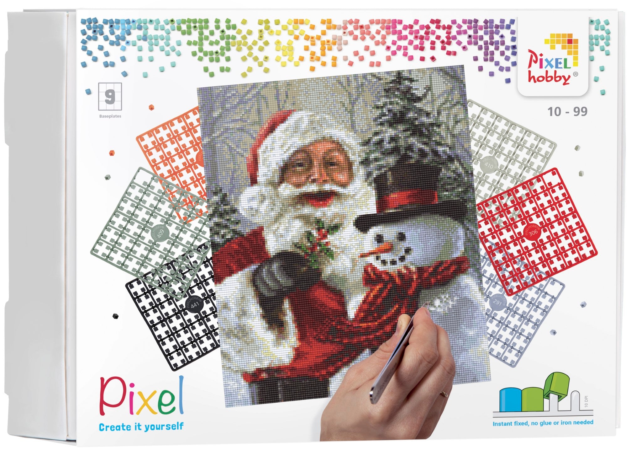 Pixelhobby Set mit 9 Basisplatten - Weihnachtsmann baut Schneemann