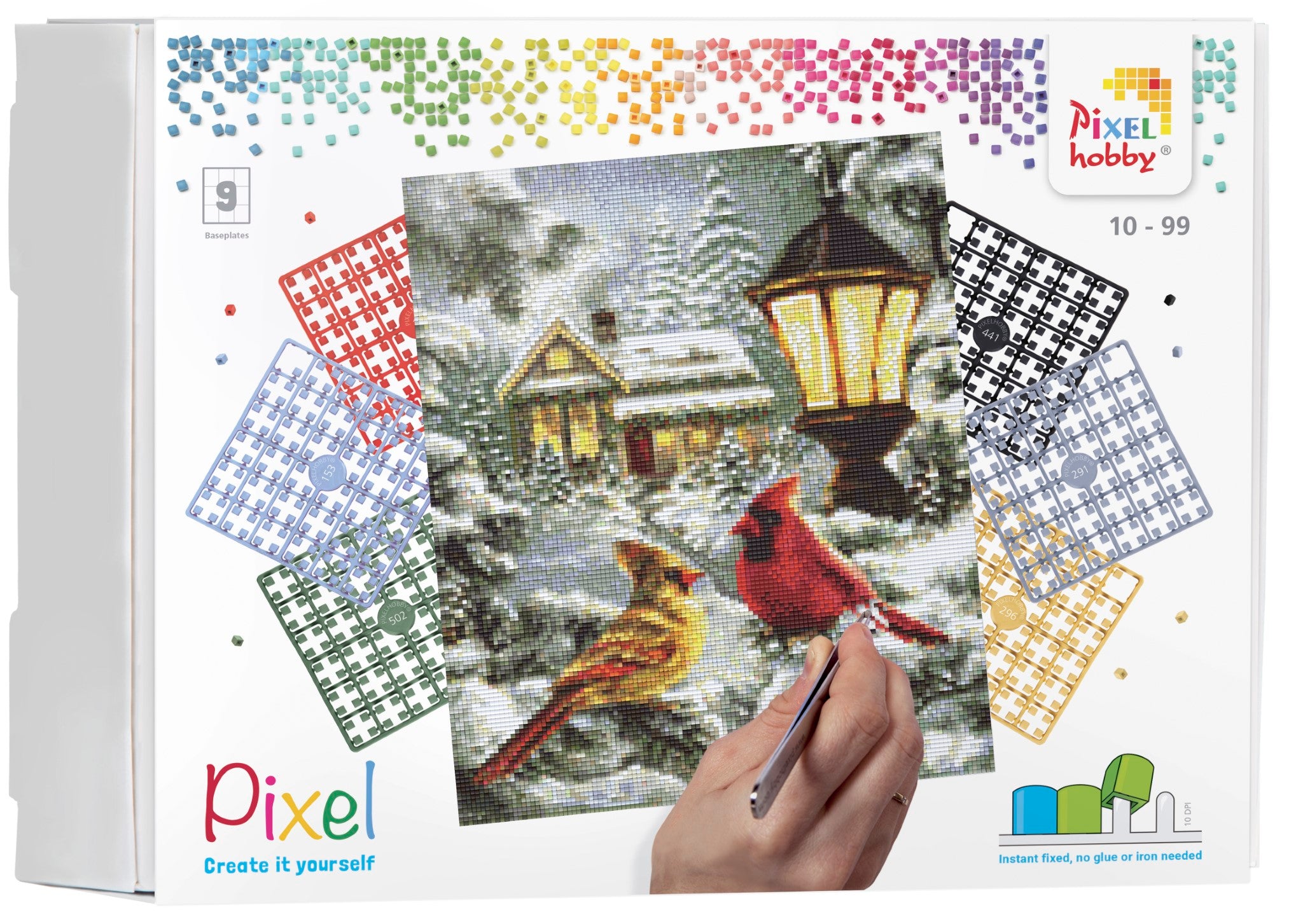 Pixelhobby Set mit 9 Basisplatten - Vögel in der Winterlandschaft