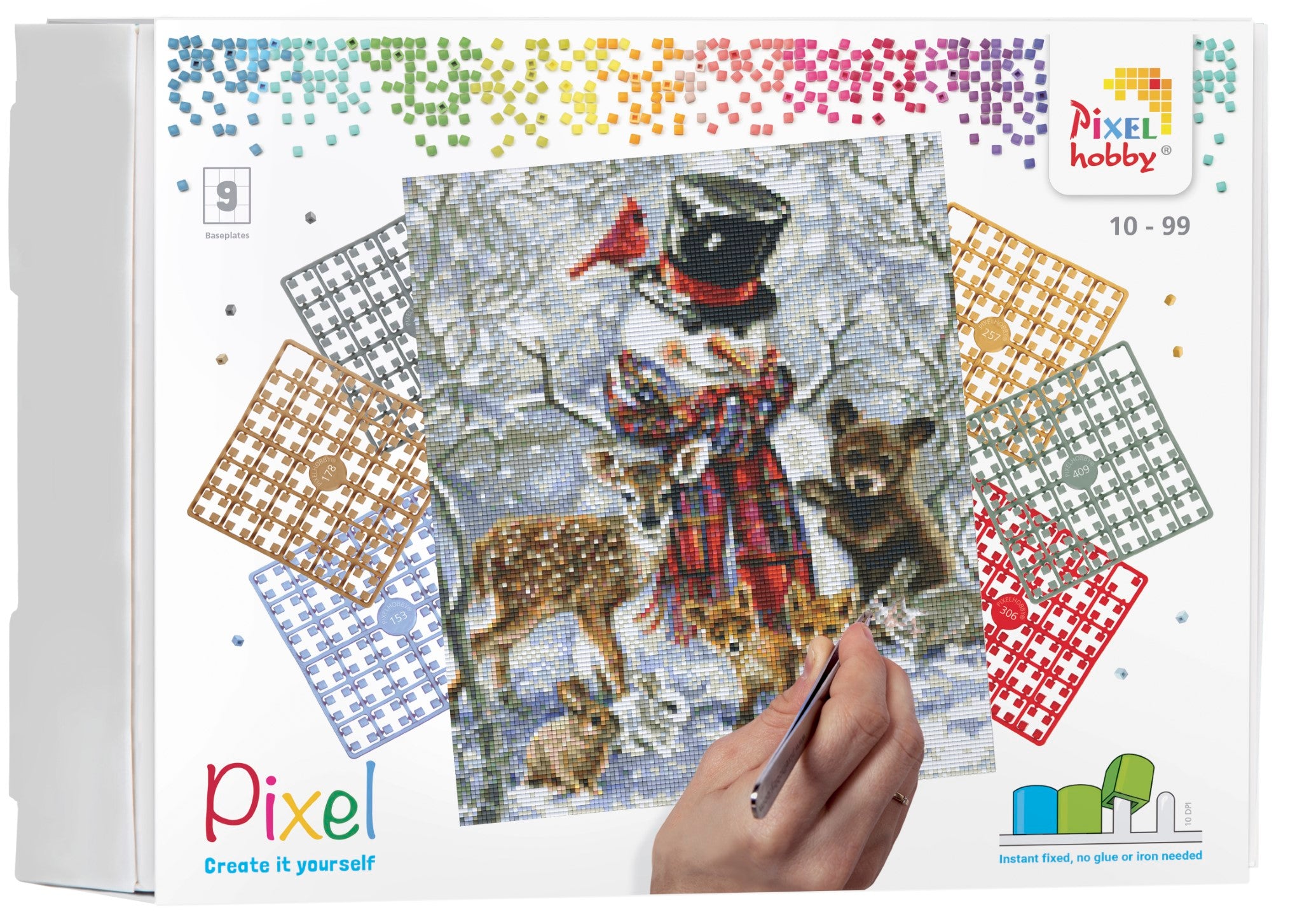 Pixelhobby Set mit 9 Basisplatten - Schneemann und Tiere