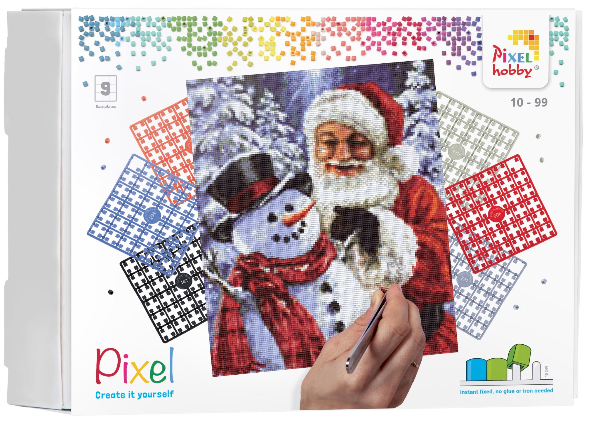 Pixelhobby Set mit 9 Basisplatten - Weihnachtmann und Schneemann