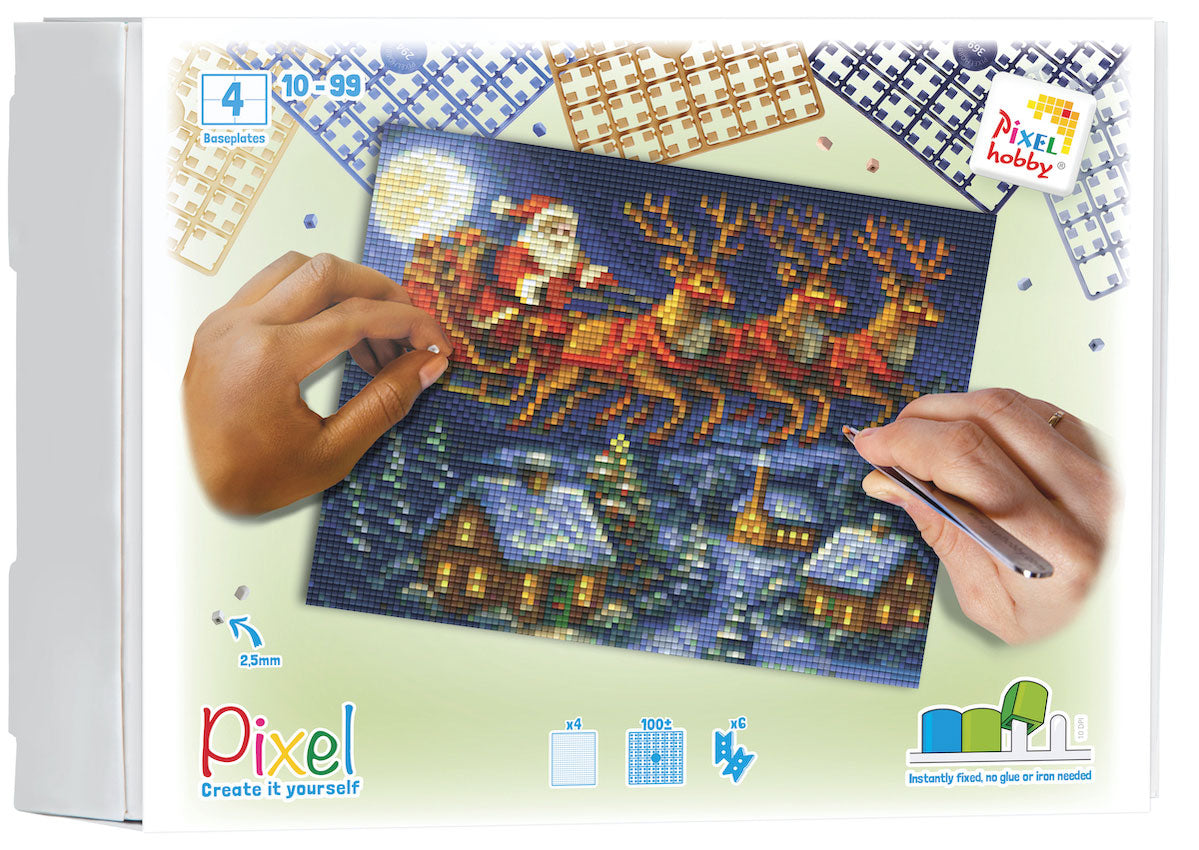 Pixelhobby Set mit 4 Basisplatten - Weihnachtsmann mit Rentieren