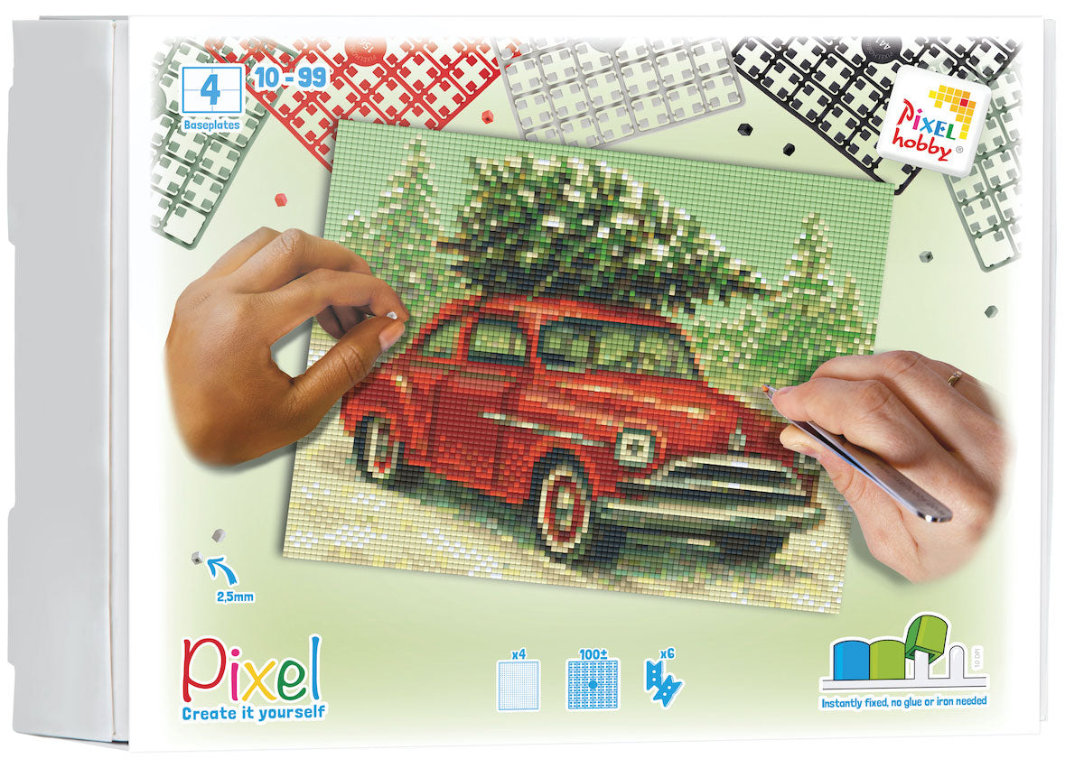 Pixelhobby Set mit 4 Basisplatten - Oldtimer mit Tannenbaum