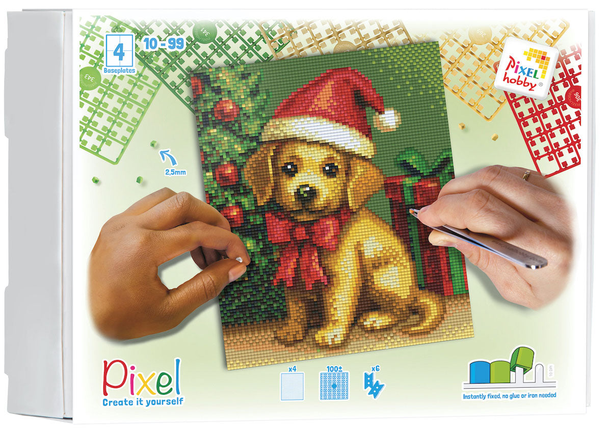 Pixelhobby Set mit 4 Basisplatten - Weihnachtshund