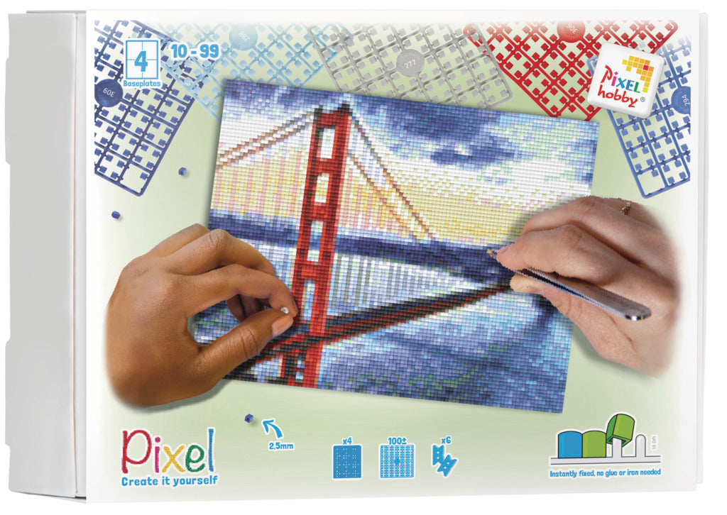 Pixelhobby Set mit 4 Basisplatten - Golden Gate Bridge