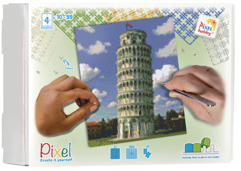 Pixelhobby Set mit 4 Basisplatten - Schiefe Turm von Pisa