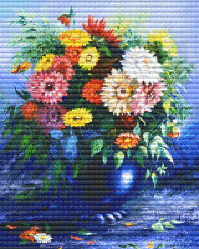 Pixelhobby Klassik Vorlage - Frühlingsstrauß in blauer Vase