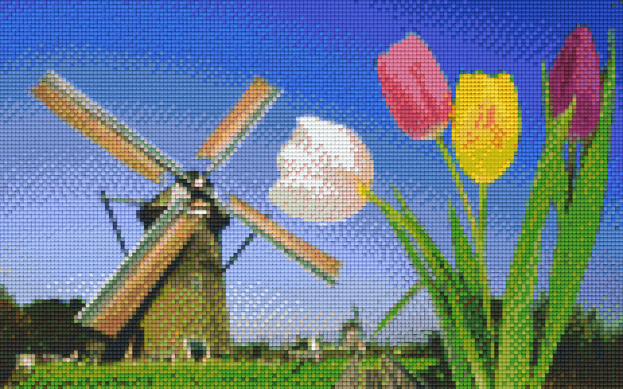 Pixelhobby Klassik Vorlage - Windmühle mit Tulpen
