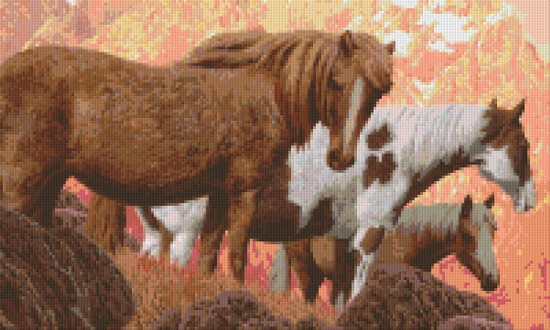 Pixelhobby Klassik Vorlage - Pferde in der Morgendämmerung