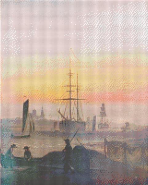 Pixel hobby classic template - Caspar David Friedrich - ships in the harbor