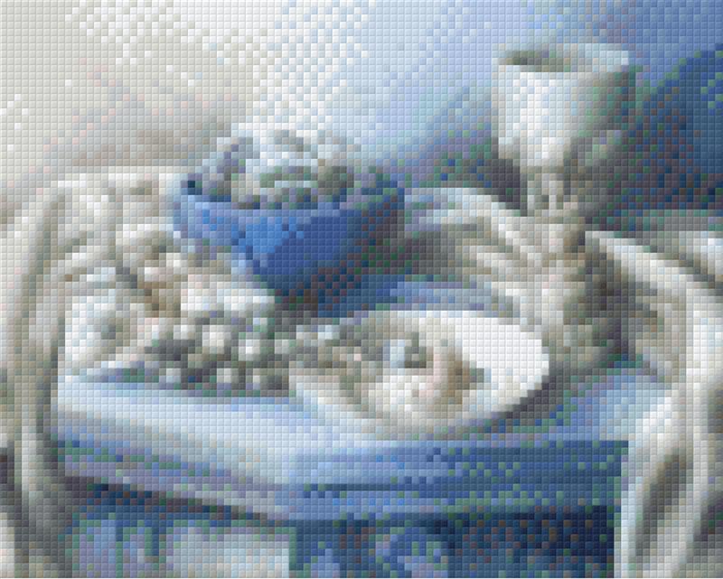 Pixel hobby classic template - still life with fruits in blue
