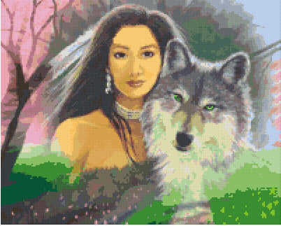Pixel hobby classic template - Indiginous Woman with Wolf