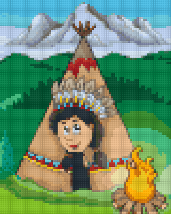Pixel hobby classic template - Indigenous person in a teepee