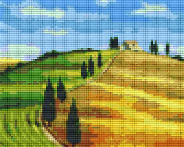 Pixel hobby classic template - landscape with cypresses