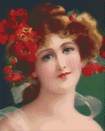 Pixelhobby Klassik Vorlage - Dame mit roten Blumen