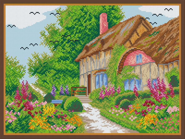 Pixelhobby Klassik Vorlage - Haus mit Blumenmeer