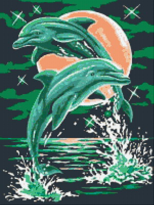 Pixelhobby Klassik Vorlage - Tanzende Delfine in grün