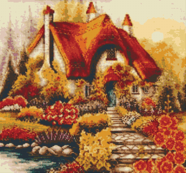 Pixelhobby Klassik Vorlage - Landhaus im Herbst