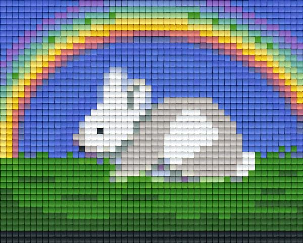 Pixelhobby Klassik Vorlage - Häschen mit Regenbogen